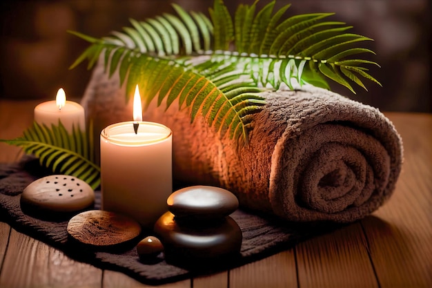 Spa background candles stones and towels Generative AI Generative AI