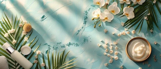 Photo spa bliss orchids and wellness on turquoise