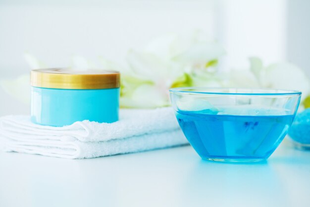 Spa. blue bath salt beauty treatment