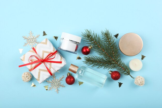 Spa composition on the table and christmas accessories skin care