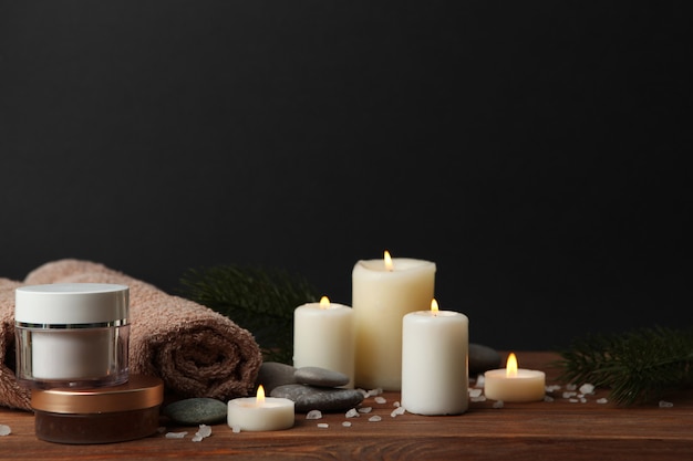 Spa composition on the table and christmas accessories skin care