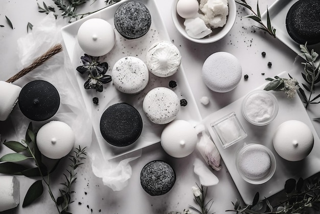 Spa composition with black pumice bath bombs and salts Generative AI