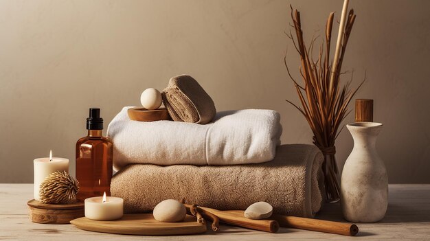 spa composition with body brushes and towels