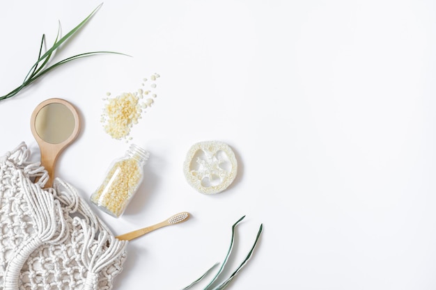 Spa composition with personal hygiene items on a white background isolated