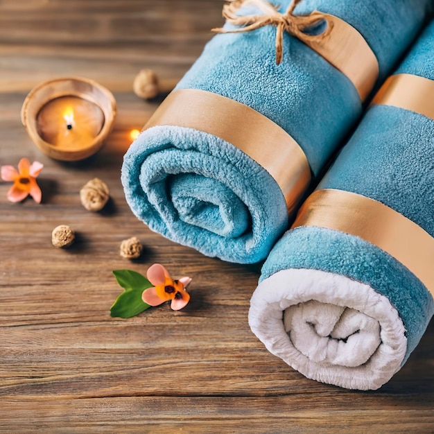 Spa composition with rolled towels