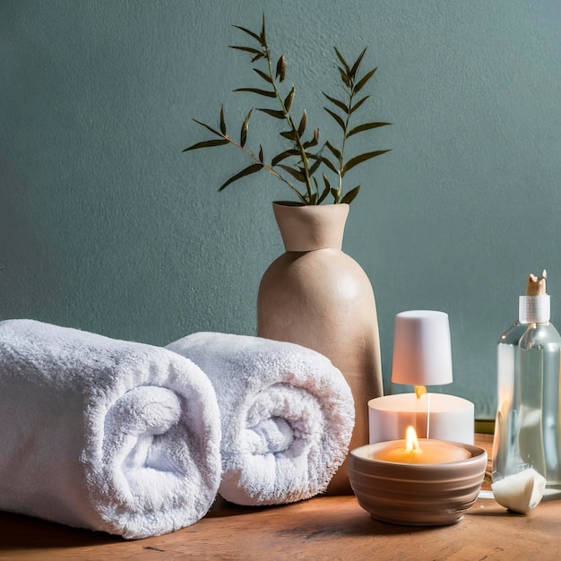 Spa composition with rolled towels