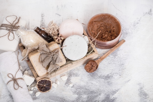 spa composition on a wooden background