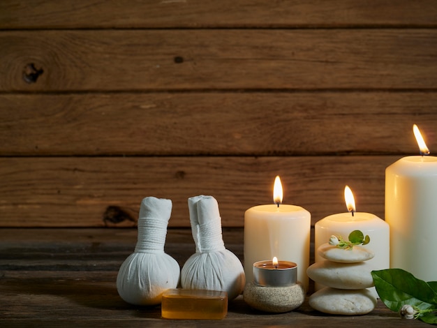 Spa composition on wooden background.