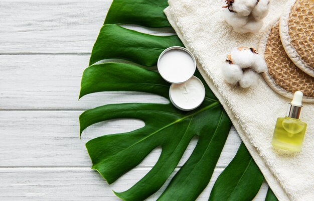 Spa concept with monstera leaf