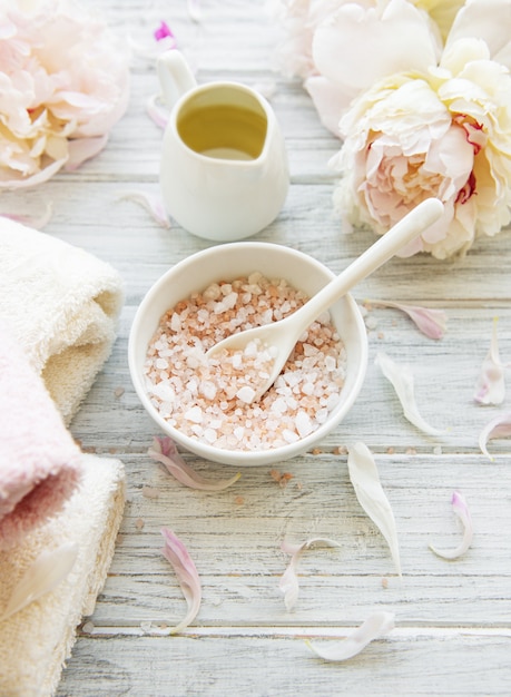 Spa concept with peonies