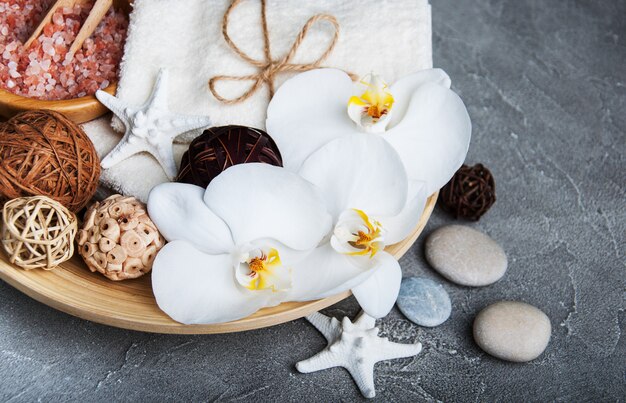 Spa concept with white orchids