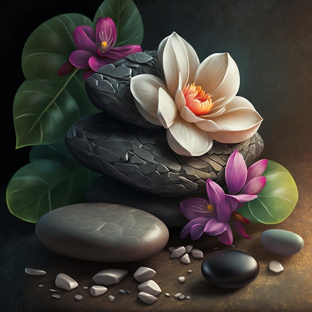 Spa cosmetics flowers and stones beautiful concept Generative AI