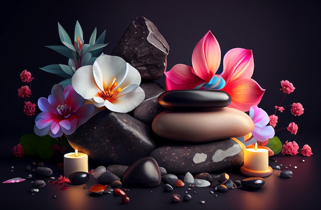 Spa cosmetics flowers and stones beautiful concept Generative AI