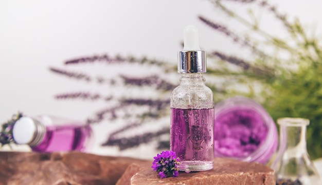 Spa cosmetics with lavender extract Selective focus