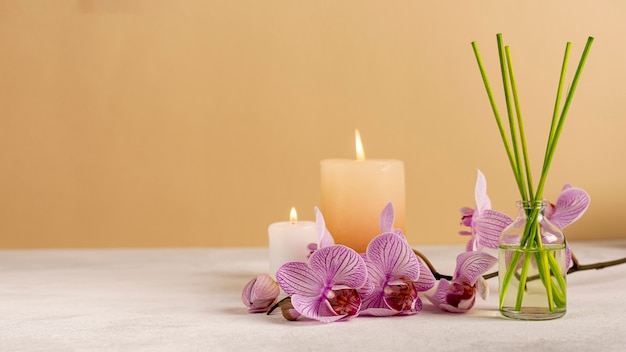 Spa decoration with candles and scented sticks