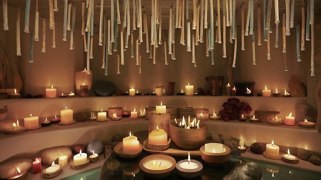 Spa decoration with candles and scented sticks