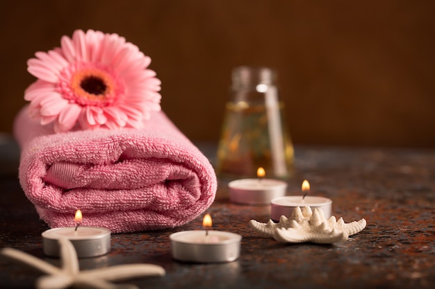 SPA elements with towel and candles 