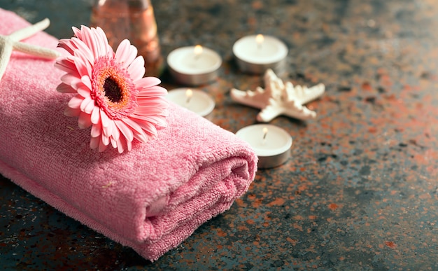 SPA elements with towel and candles 