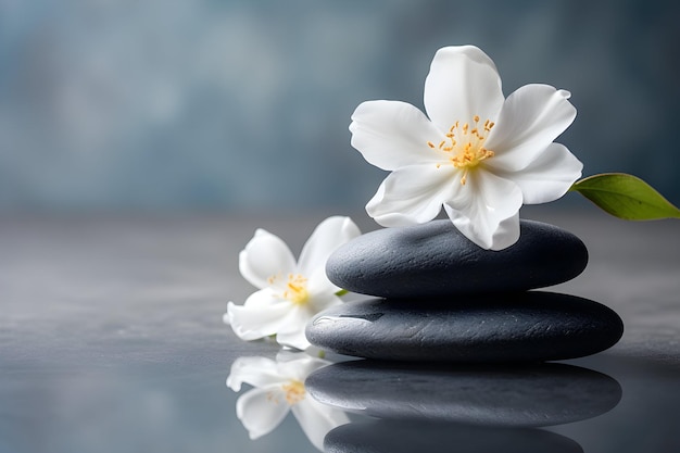 spa en yoga stenen met bloemen