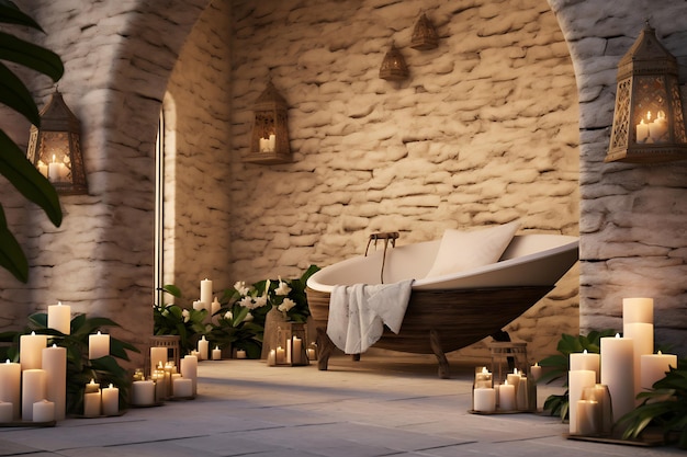 Foto spa geïnspireerd badkamer interieurontwerp 3d-rendering