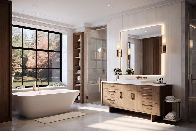 Foto spa geïnspireerd badkamer interieurontwerp 3d-rendering