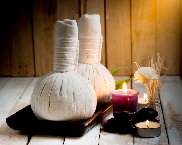 Spa herbal compressing ball with candle