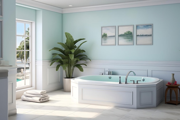 Spa inspired bathroom interior design 3d rendering