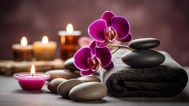 spa-instelling met orchideeën en kaarsen