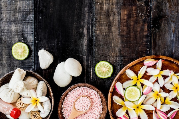 Spa and massage decoration on wood background