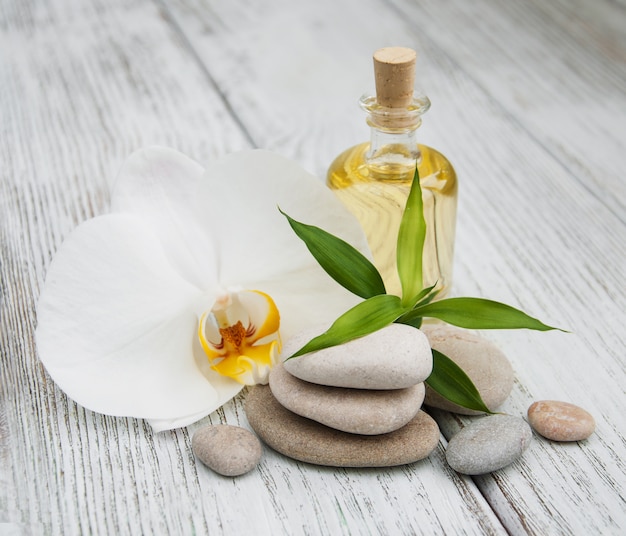 Spa products and white orchids