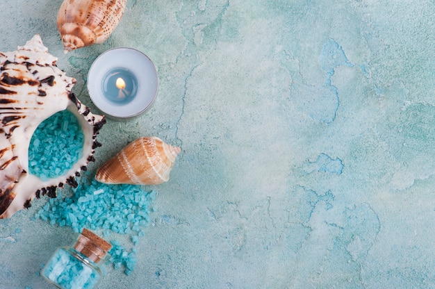 Spa products with sea shells and salt