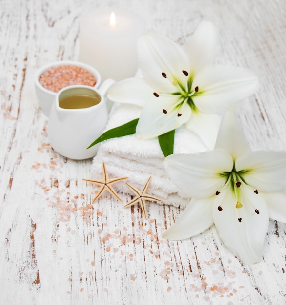 Spa products with white lily