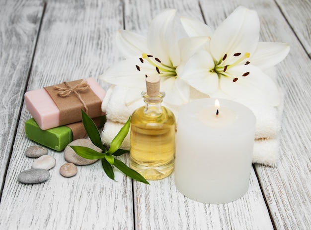 Spa products with white lily