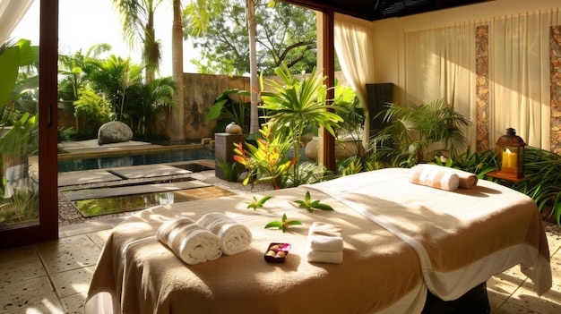 Photo spa room with massage table and towels