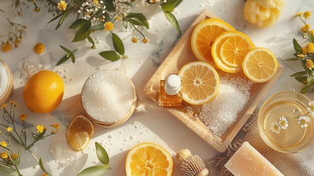 Spa salt with lemon and beneficial flowers for skincare products