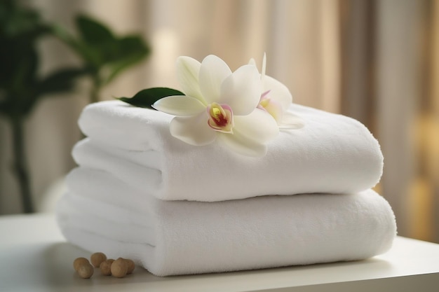 Spa Serenity Towels and Flowers Adorning a Modern Massage Table Generative By Ai