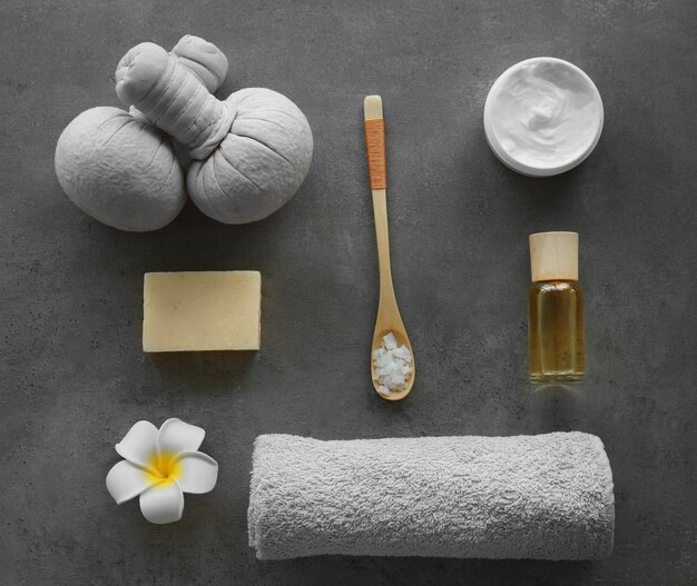 spa set on grey background