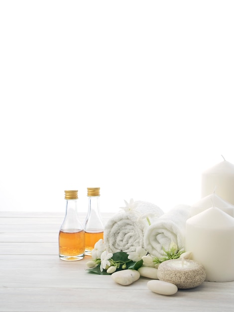 Spa setting on white wooden background