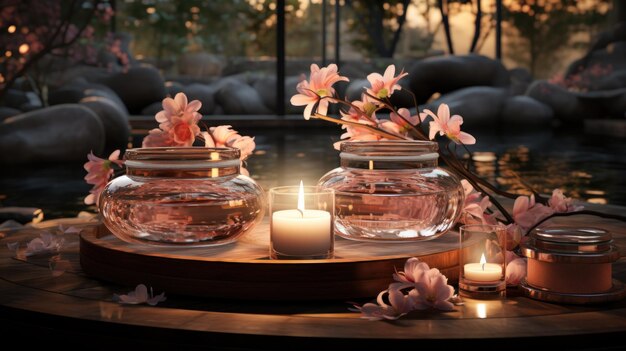 spa setting with candles spa still life A relaxing oasis wellness atmosphere Spa massage relax