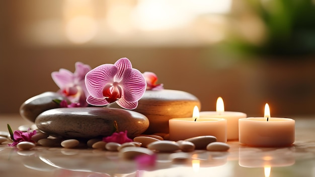 spa setting with orchid and candles