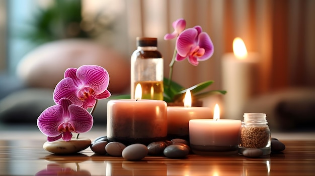 spa setting with orchid and candles