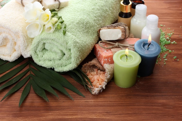 spa setting on wooden background