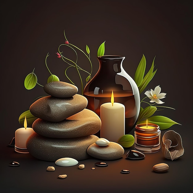 Spa still life with candles and stones generative ai