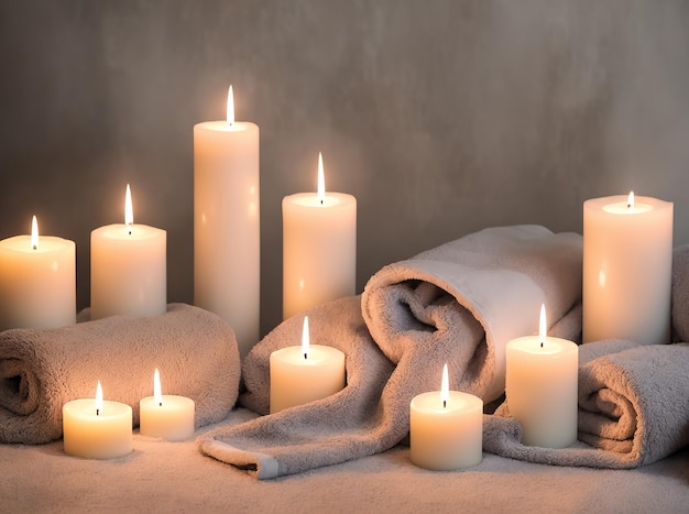 spa still life with candles and towel