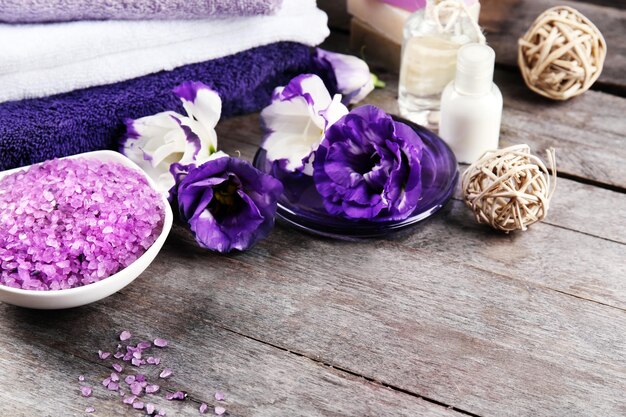 Spa still life with purple flowers