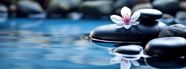 Spa Still Life with Stones and Flowers in Serenity Water Natural Alternative Therapy Generative Ai