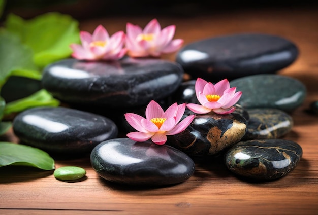 spa still life with stones and water lilies