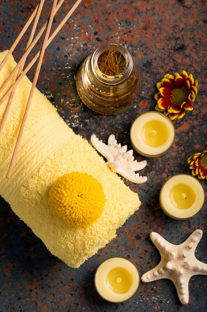 SPA still life with towel, candles