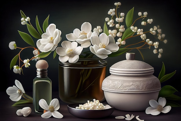 Spa still life with white flowers Generative Ai