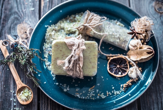 Spa still life on a wooden table